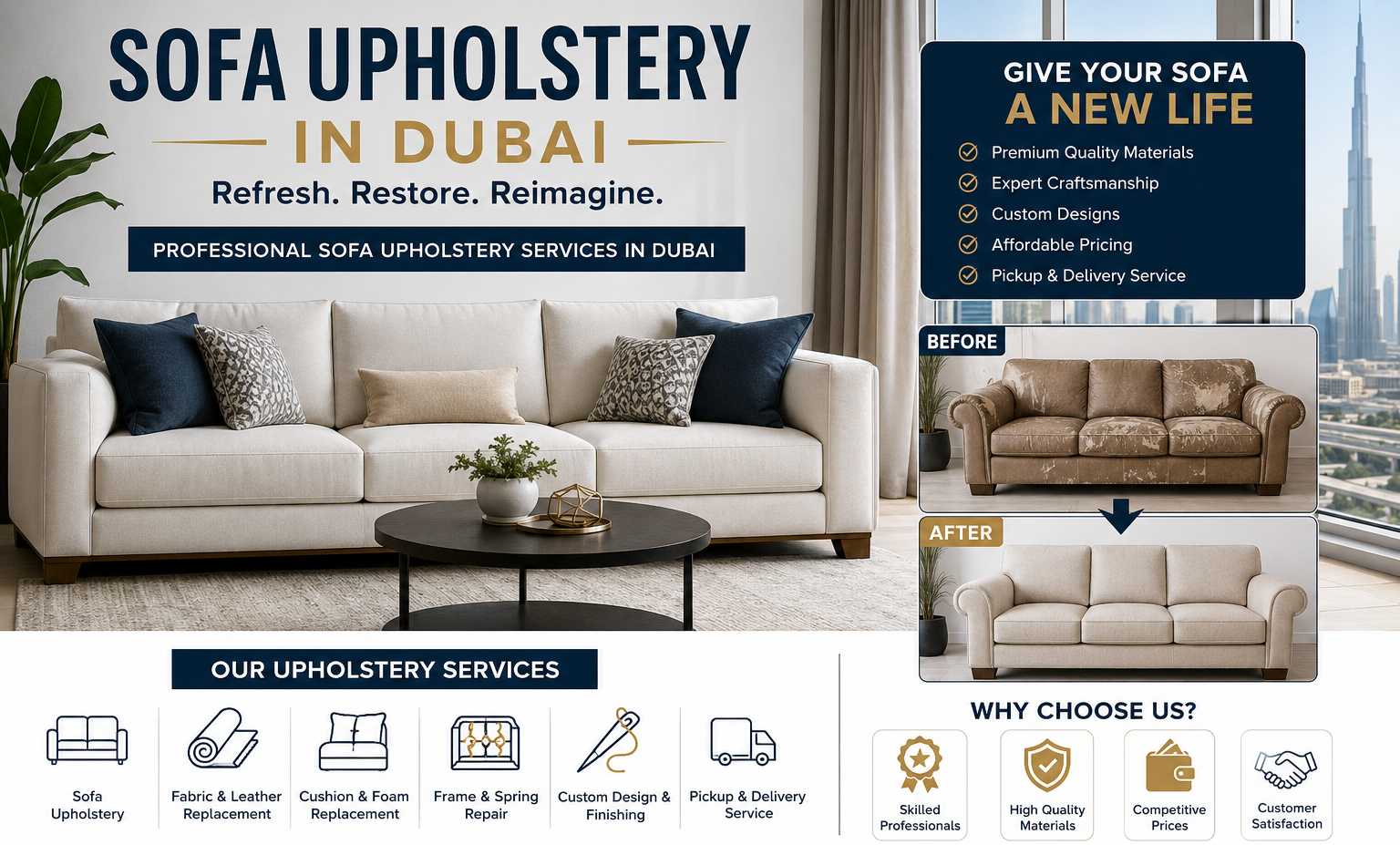 Sofa Upholstery in Dubai: Expert Services to Renew Comfort, Style and Value
